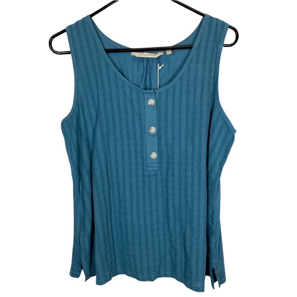 Soft Surroundings Sinclair Blue Subtle Stripe Sleeveless Tank Top M